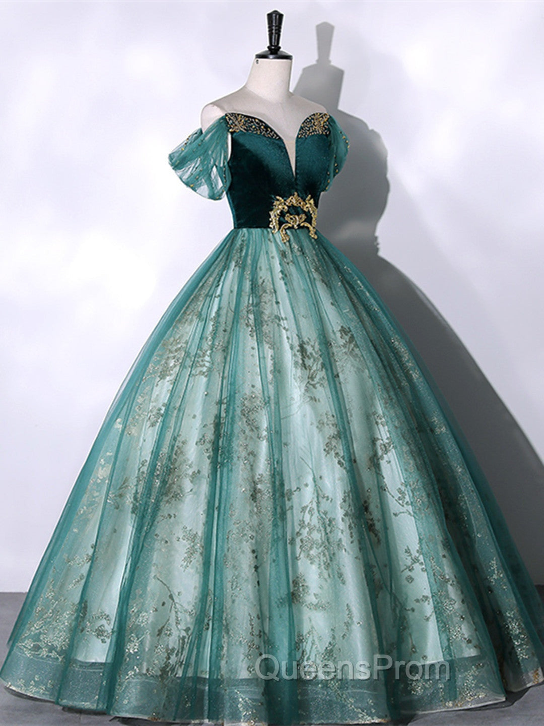 Green Ball Gown Tulle Off Shoulder Sweet 16 Dress Green Evening Dress Evening Prom Dress shops