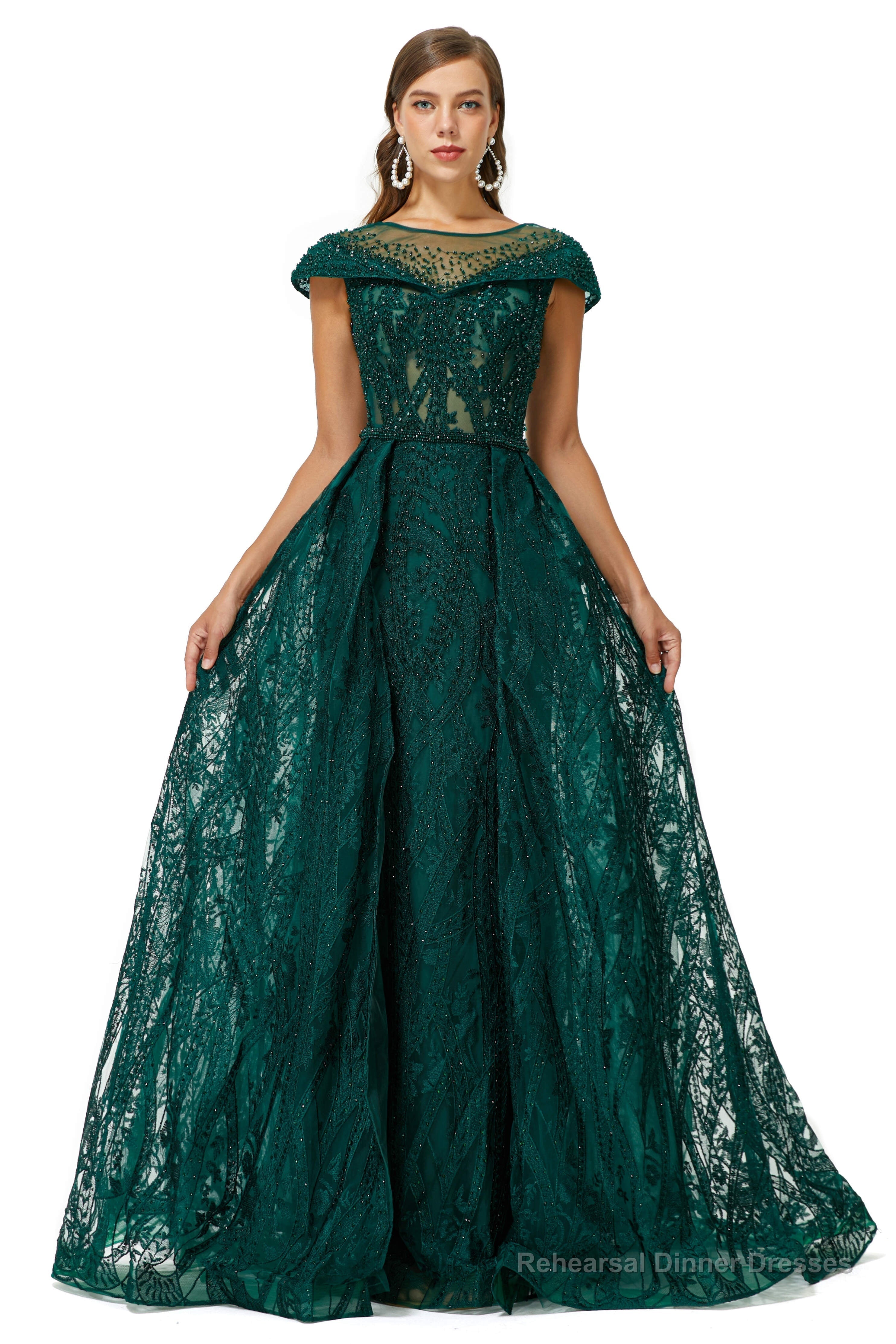 Beaded Cap Sleeves Prom Dresses with Overskirt Main image