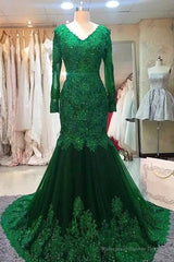 Green Beaded Lace Bride Mothers Evening Gown Long Sleeve