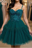 Green Beaded Lace Short Evening Prom Dress with Straps, Short Green Lace Formal Graduation Homecoming Dress with Beading