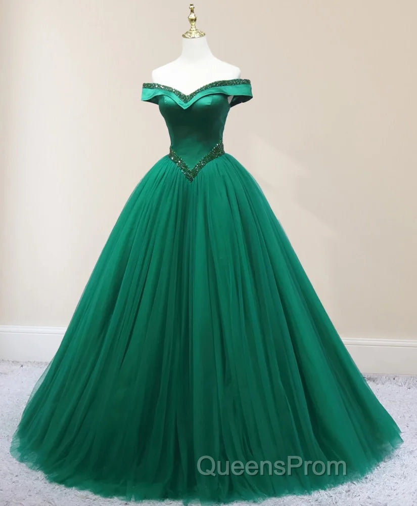 Green Beading Off the Shoulder Floor Length Quinceanera Dress