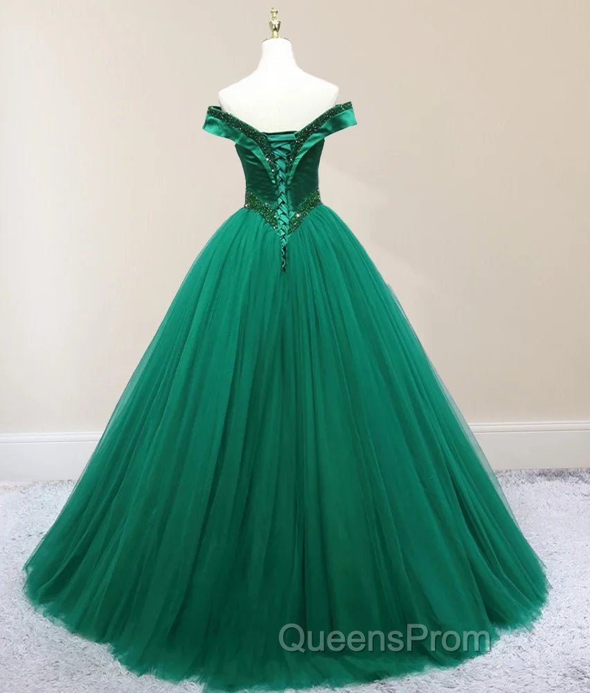 Green Beading Off the Shoulder Floor Length Quinceanera Dress