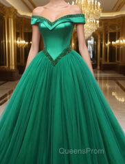 Green Beading Off the Shoulder Floor Length Quinceanera Dress
