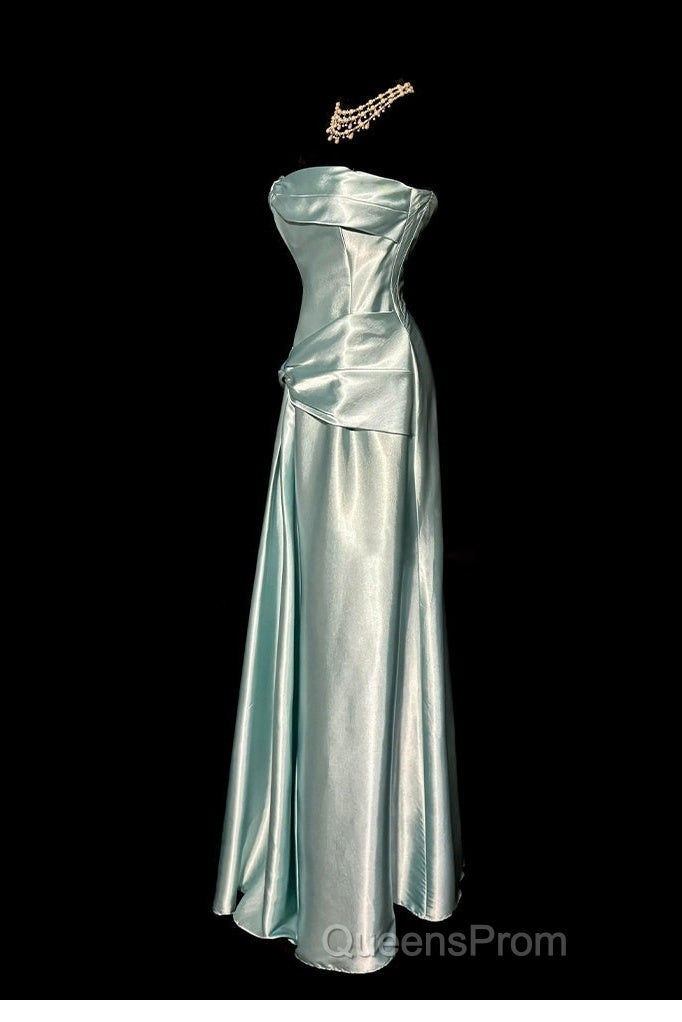 Green Bodycon Dress Strapless Satin Long Evening Prom Dress Simple Evening Dress Secondary image