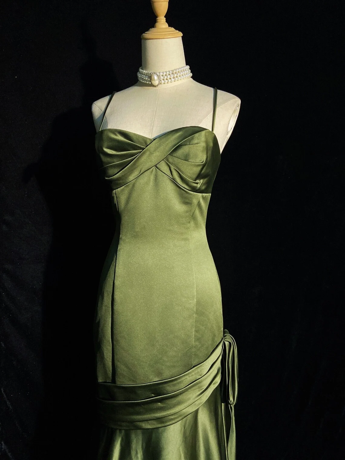 Green Chic Style Long Satin Sweetheart Party Dress, Green Classy Dress