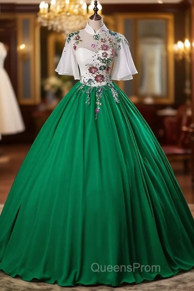 Green Chiffon High Neck Sequins Backless Quinceanera Dress