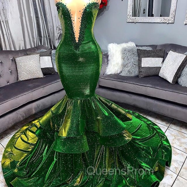 Green Gorgeous Ruffles Mermaid Evening Prom Dress Chic Sweetheart Appliques Long Evening Dress Secondary image