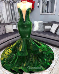 Green Gorgeous Ruffles Mermaid Evening Prom Dress Chic Sweetheart Appliques Long Evening Dress