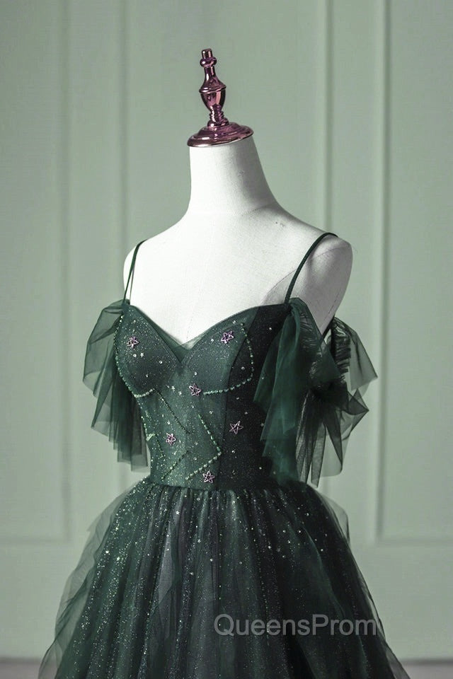Green Gradient Tulle A-Line Long Formal Dress, Green Beaded Straps Party Dress Evening Prom Dress Secondary image