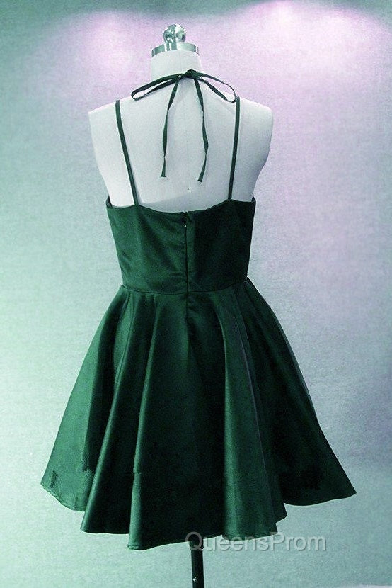 Green Halter Short Satin Long Party Dress, Green Homecoming Dress , Short Party Dress Secondary image