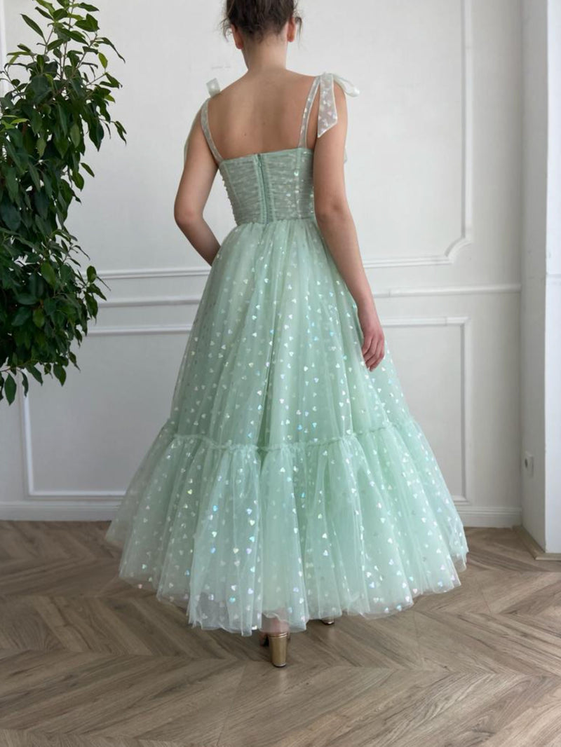 Green Shiny Sequins Midi Homecoming Dress Party Dress Classy Prom Dress