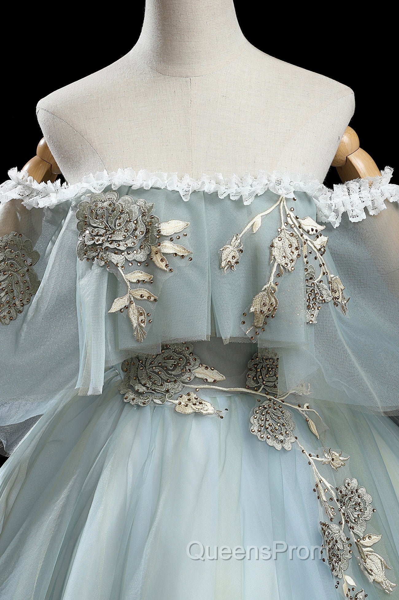 Green Lace Long A-Line Off the Shoulder Evening Prom Dress, Evening Party Dress Secondary image