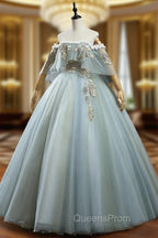 Green Lace Long A-Line Off the Shoulder Evening Prom Dress, Evening Party Dress