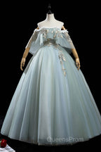 Green Lace Long A-Line Off the Shoulder Evening Prom Dress, Evening Party Dress