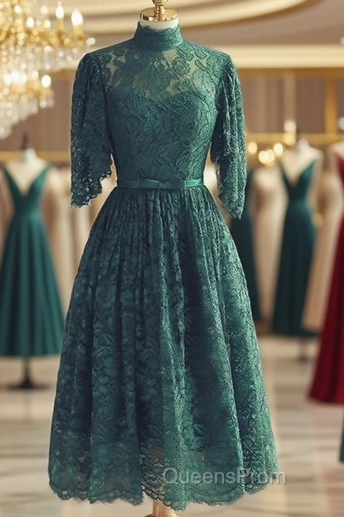 Green Lace Short Party Dress Green Lace Homecoming Dress Main image