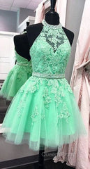 Green Lace Short Evening Prom Dress, Green Homecoming Dress