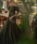 Green Beautiful Elegant Long Tulle Off-Shoulder Ball Gown Classy Evening Dress