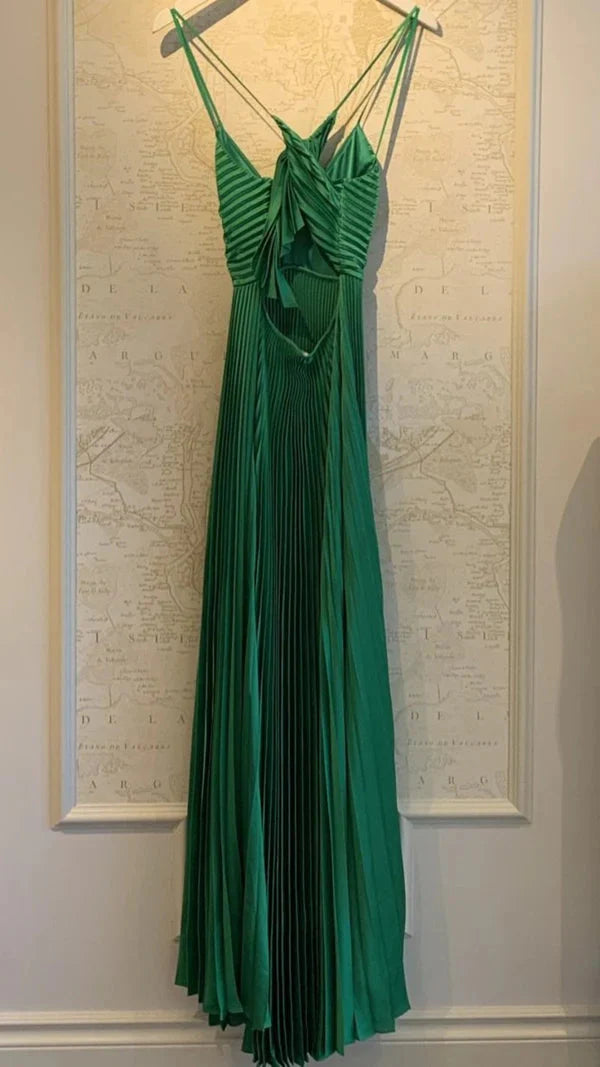 Green Long Pleated Classy Prom Classy Evening Dress