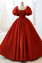 Green Sweet Elegant A-Line Long Satin Short Sleeves Classy Prom Dress Classy Evening Dress Birthday Dress Graduation Dress
