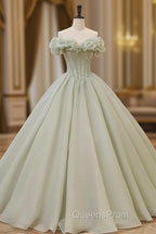 Green Long Evening Prom Dress, Green Tulle Evening Sweet 16 Dress with Beading