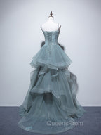 Green Long Evening Prom Dress, Green Evening Graduation Dress With Lace