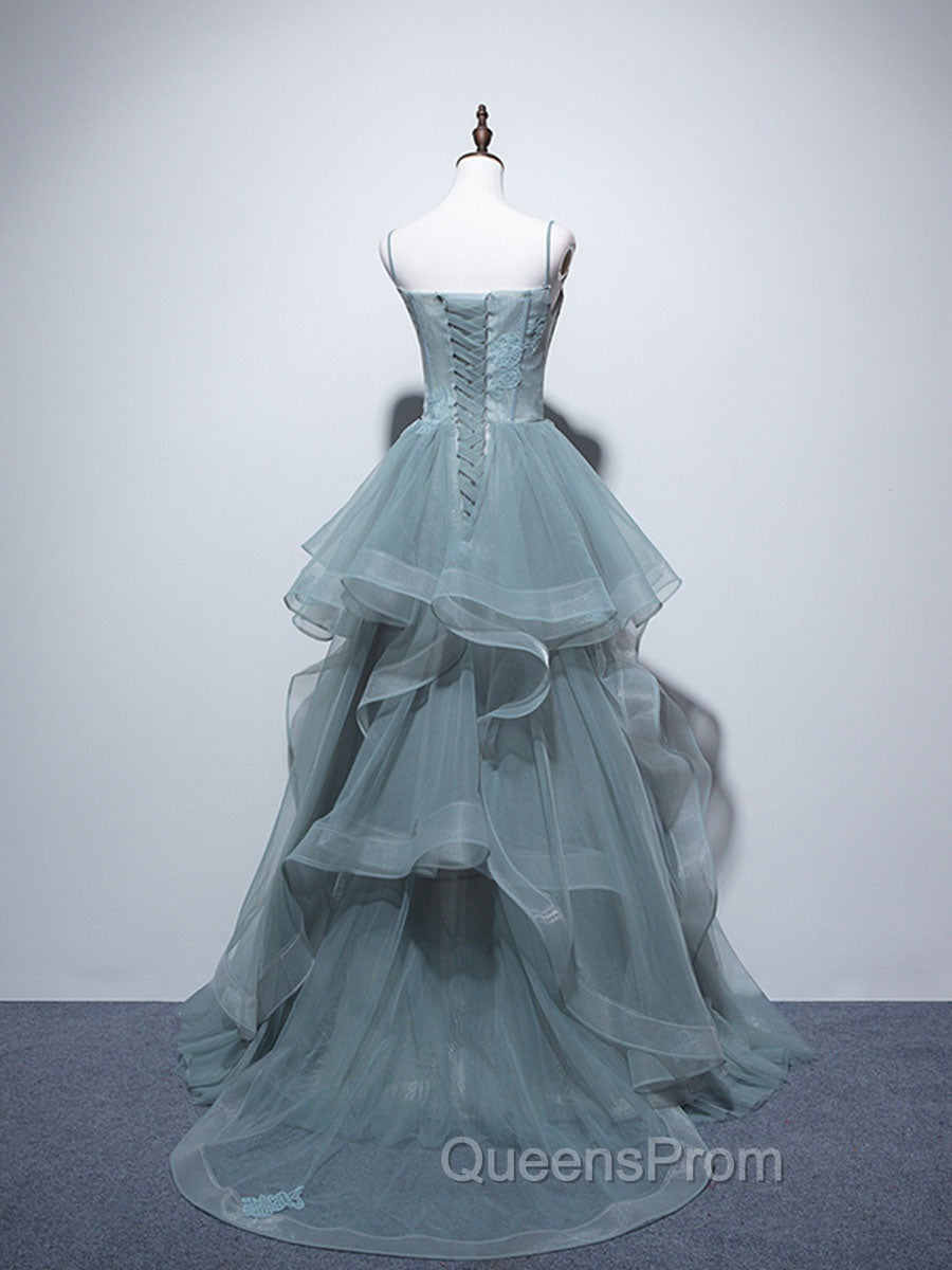 Green Long Evening Prom Dress, Green Evening Graduation Dress With Lace