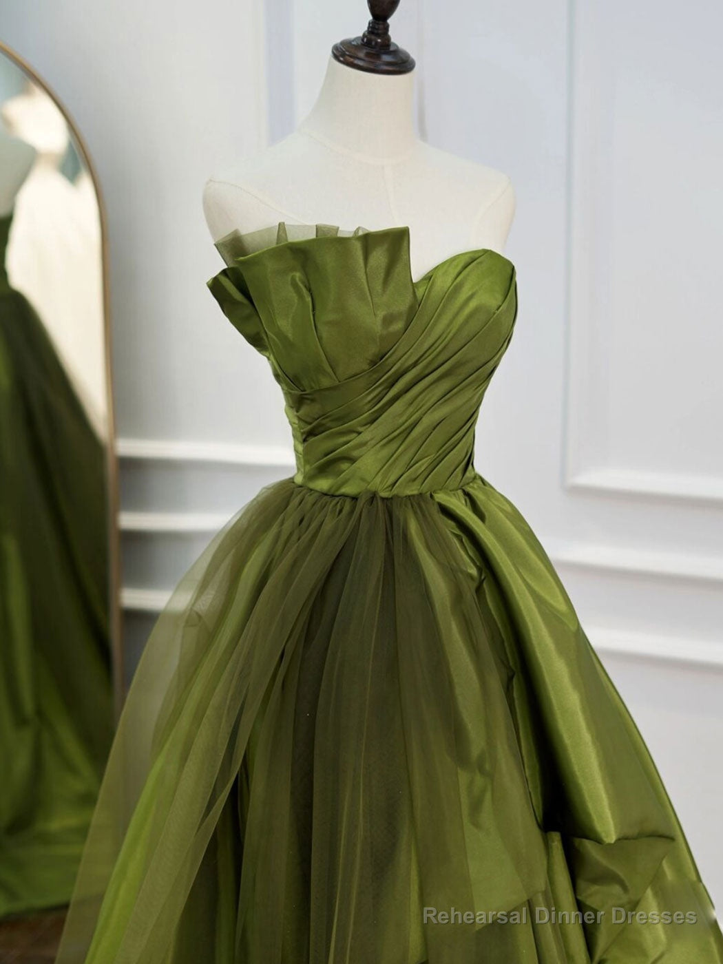 Green Long Prom Dresses, Green Satin Formal Long Evening Dress