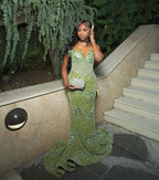 Green Mermaid Long Classy Evening Gown Shinny Classy Prom Dress