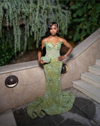 Green Mermaid Long Classy Evening Gown Shinny Classy Prom Dress