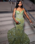 Green Mermaid Long Classy Evening Gown Shinny Classy Prom Dress