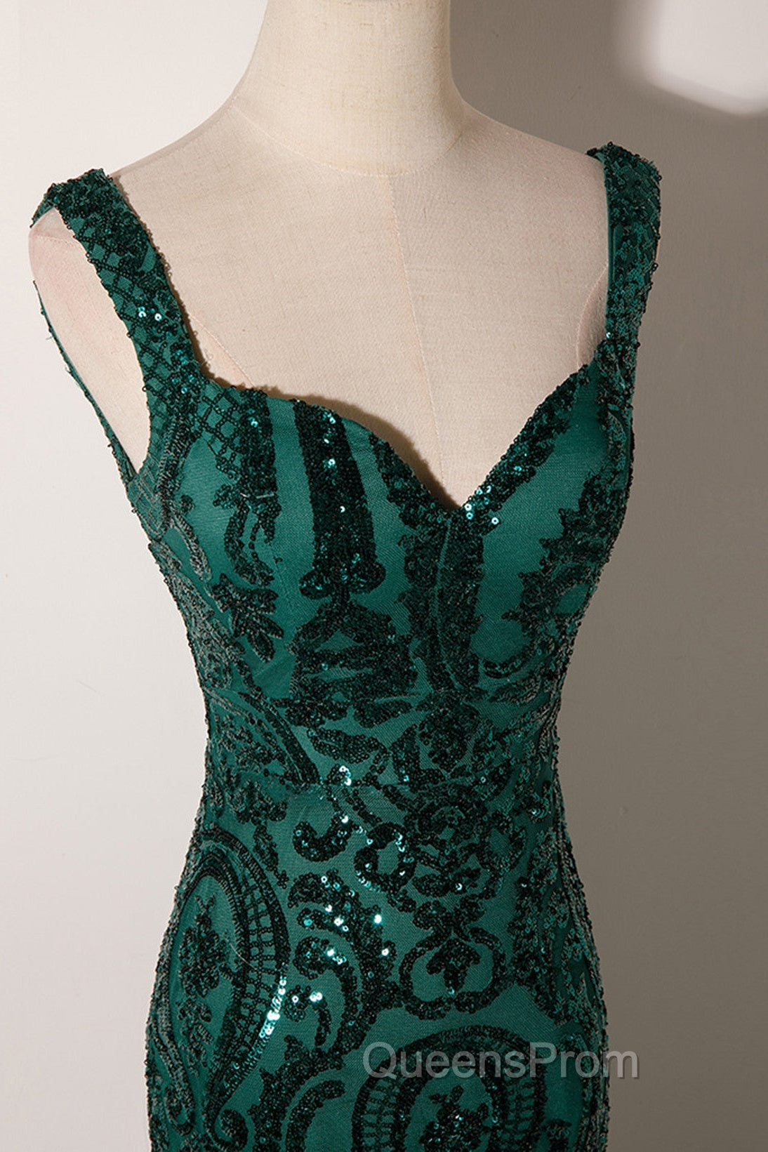 Green Mermaid Long Straps Sequins Long Evening Prom Dress, Green Mermaid Evening Dress Secondary image
