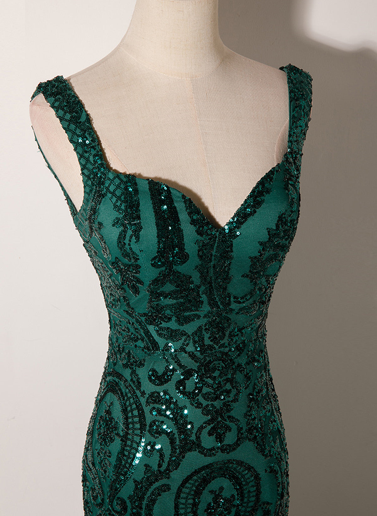 Green Mermaid Long Straps Sequins Long Classy Prom Dress, Green Mermaid Classy Evening Dress