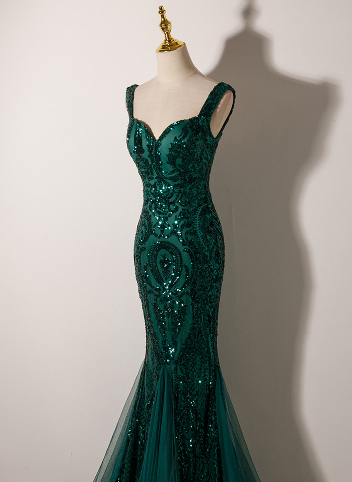 Green Mermaid Long Straps Sequins Long Classy Prom Dress, Green Mermaid Classy Evening Dress