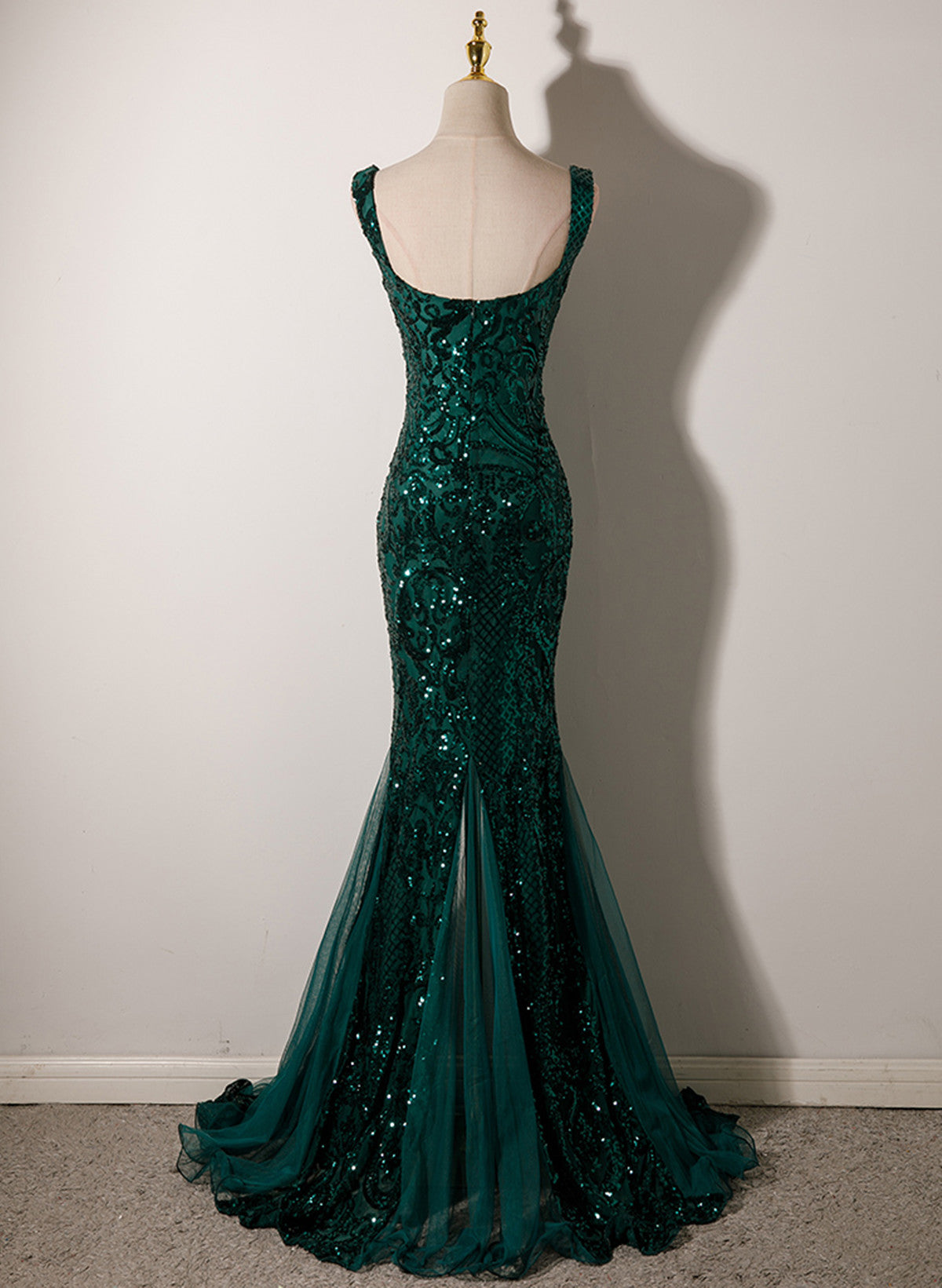 Green Mermaid Long Straps Sequins Long Classy Prom Dress, Green Mermaid Classy Evening Dress