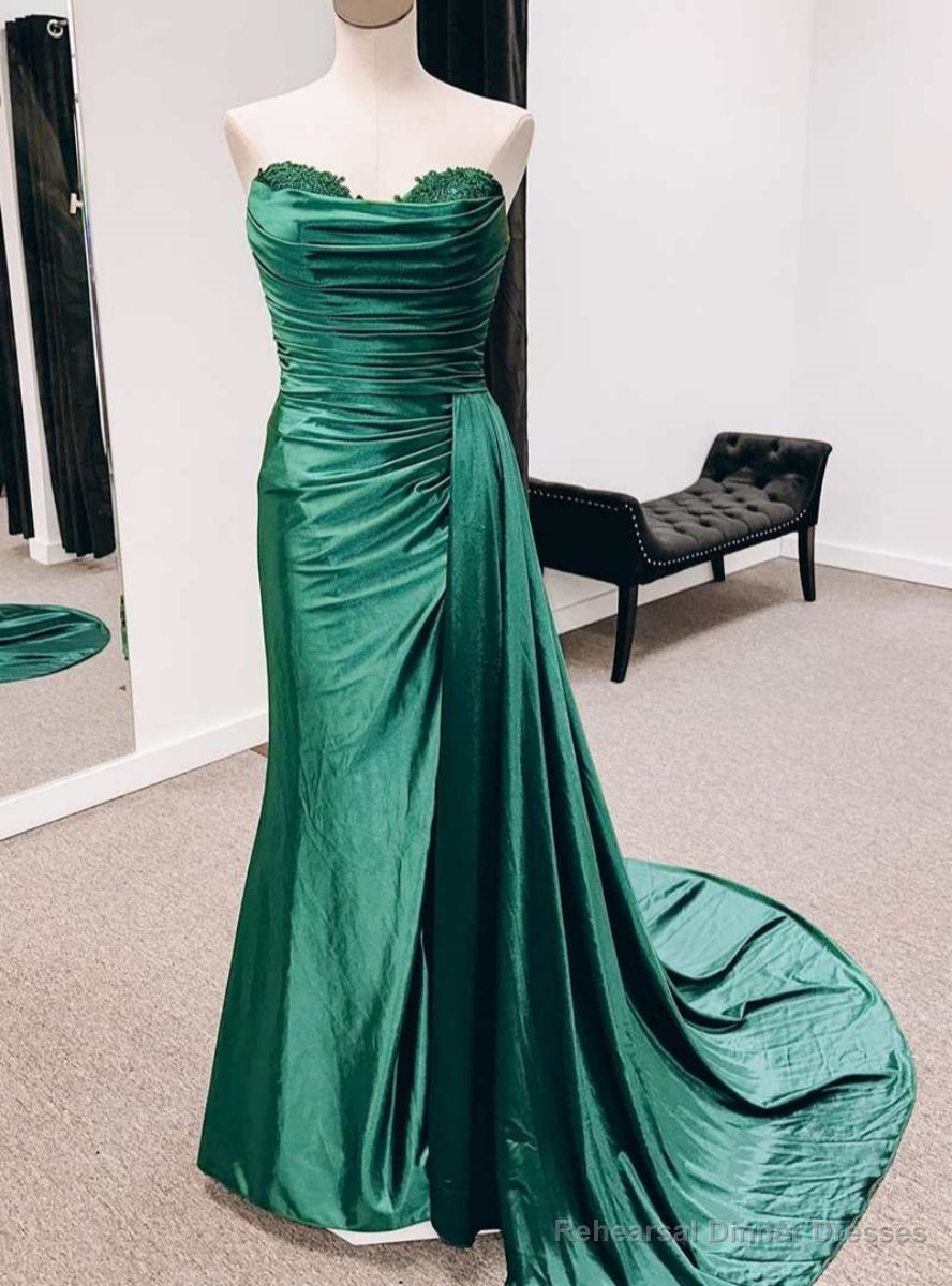 Green Mermaid Satin Sweetheart Pleats Prom Dress Main image