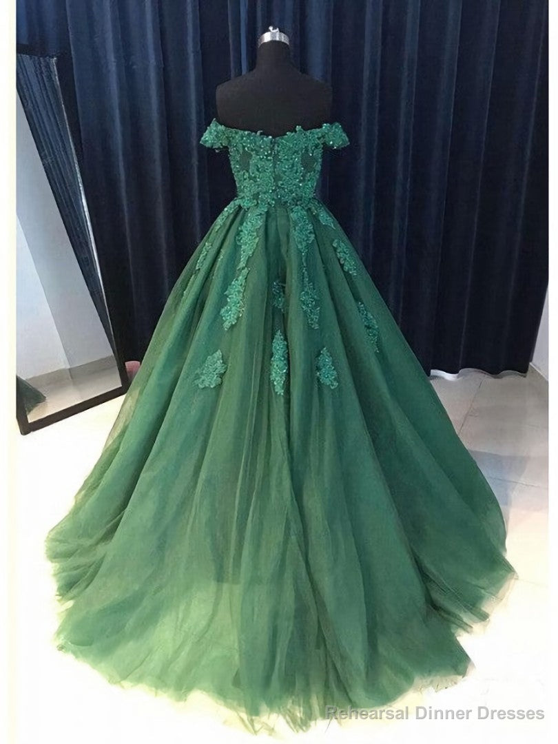 Green Off Shoulder Ball Gown Party Dress, Gorgeous Tulle Evening Formal Dress Main image