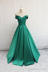 Green Off Shoulder Fashionable Long Evening Dress, Satin Long Prom Dress