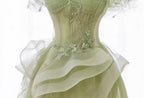 Green Off Shoulder Lace Long Prom Dress, Green Formal Dress