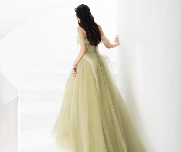 Green Off Shoulder Lace Long Prom Dress, Green Formal Dress