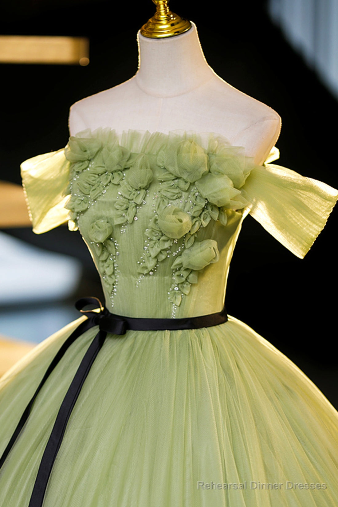 Green Off-Shoulder Tulle Long Formal Dress, A-Line Evening Dress Secondary image