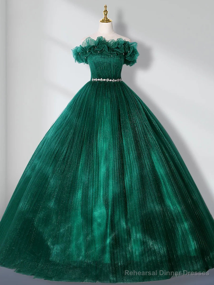 Green Off Shoulder Tulle Long Quinceanera Dresses Main image