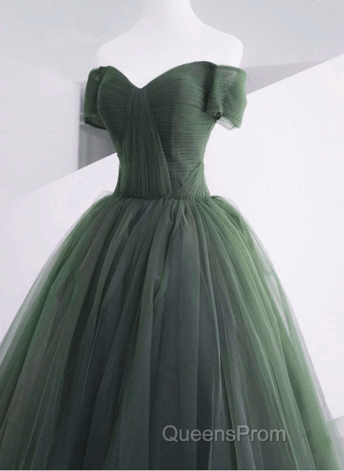 Green Off Shoulder Tulle Sweetheart Long Party Dress, Green Tulle Evening Dress Evening Prom Dress Secondary image