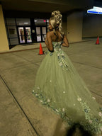 Green Strapless Long Classy Prom Dress With Appliques