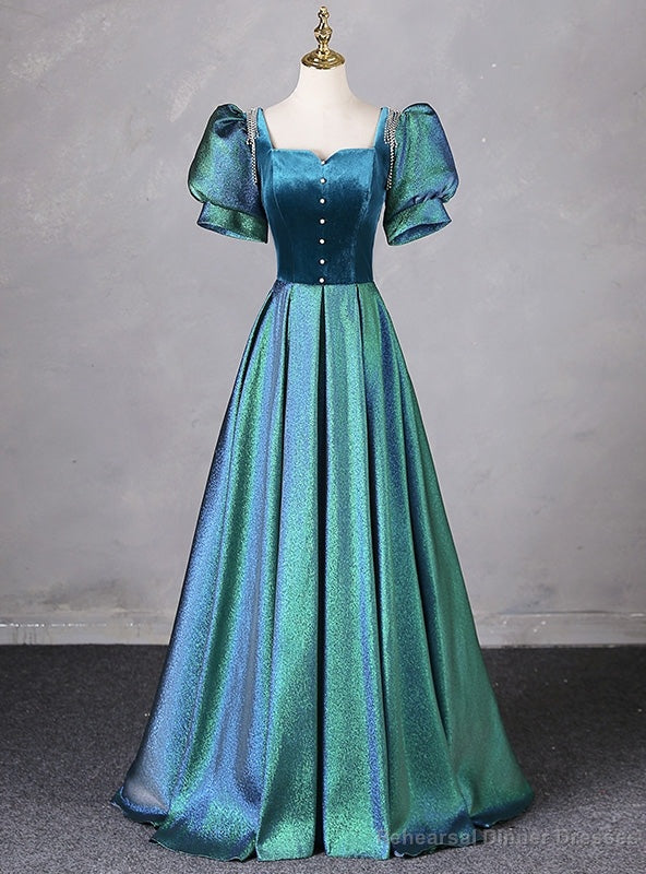 Green Puff Sleeve Square Neck Prom Dress Main image
