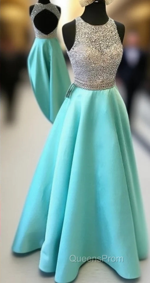 Green Round Neck Sequin Backless Long Evening Prom Dress, Evening Dress Main image