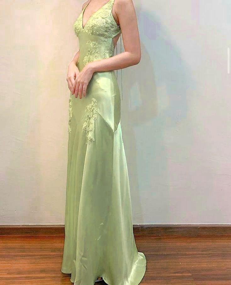 Green Satin A Line Long Classy Prom Dress Classy Party Dress Secondary image