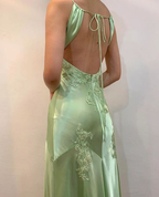 Green Satin A Line Long Classy Prom Dress Classy Party Dress