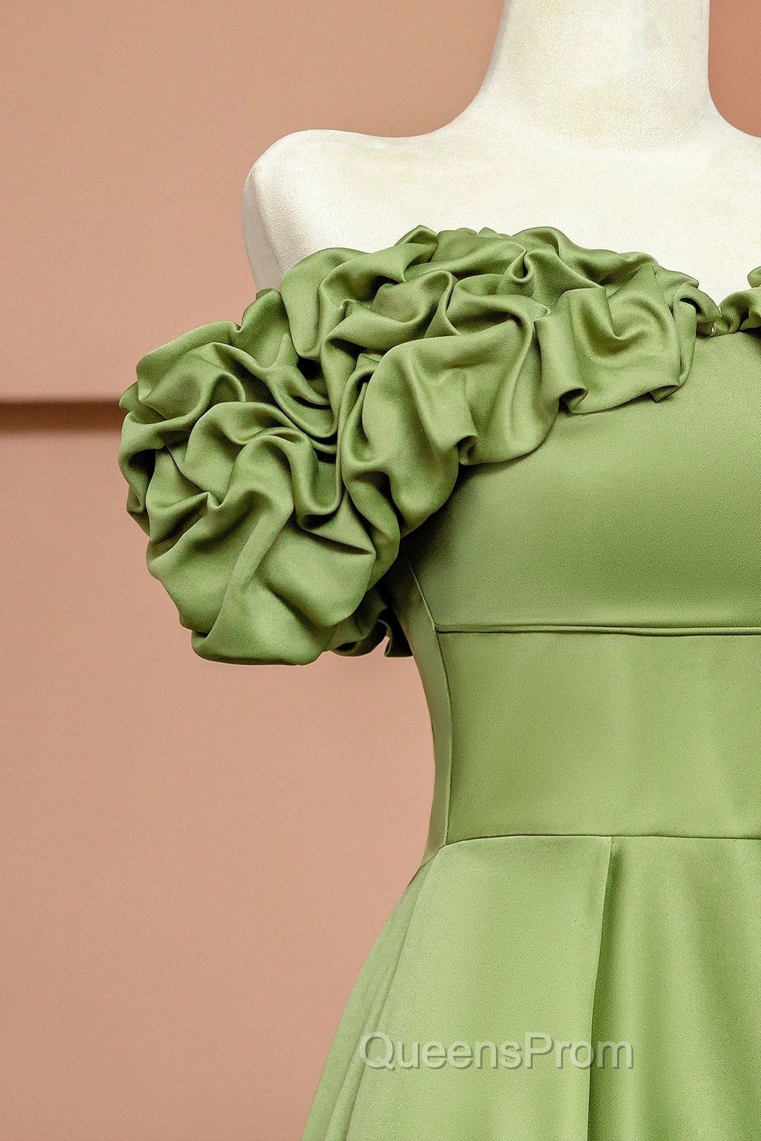 Green Satin Floor Length Evening Prom Dress, Off The Shoulder Evening Party Dress Secondary image