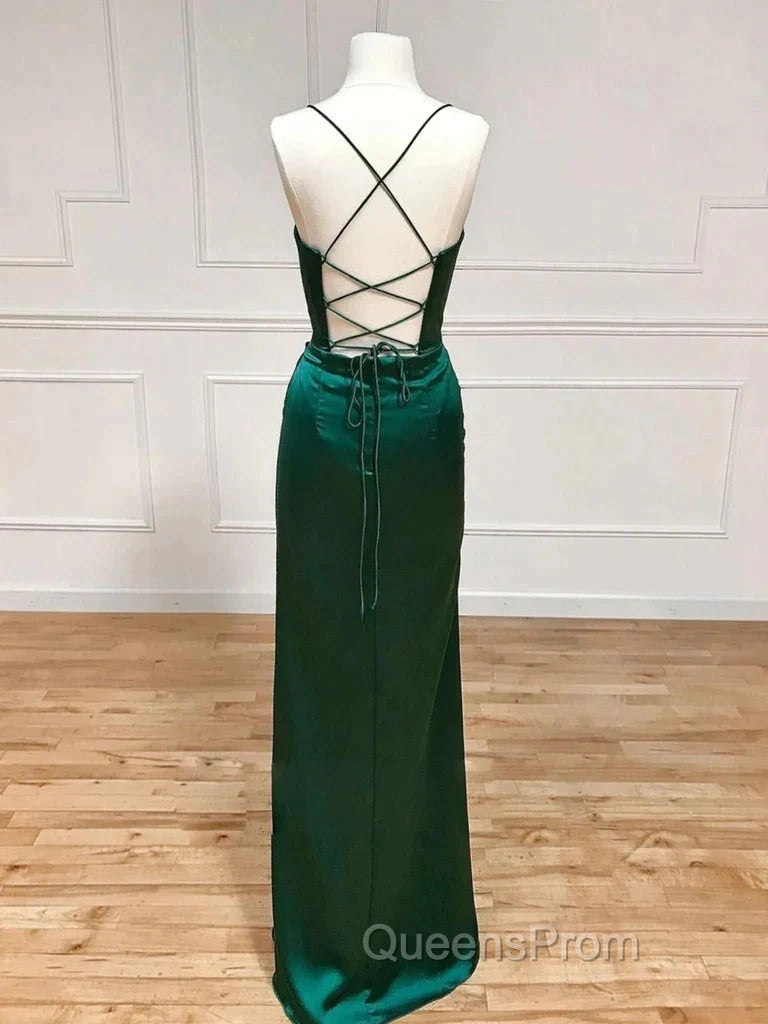 Green Satin Long Mermaid Slit Evening Prom Dress Secondary image