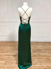 Green Satin Long Mermaid Slit Evening Prom Dress